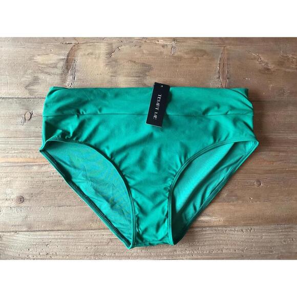 Emerald Green High-Waisted Bikini with Ruched Waistband, NEW, NWT, Size L - Picture 1 of 5